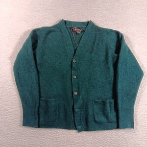 Vintage Atkinson Cardigan Mens Large (Small) Green Sweater Lambs Wool Ireland